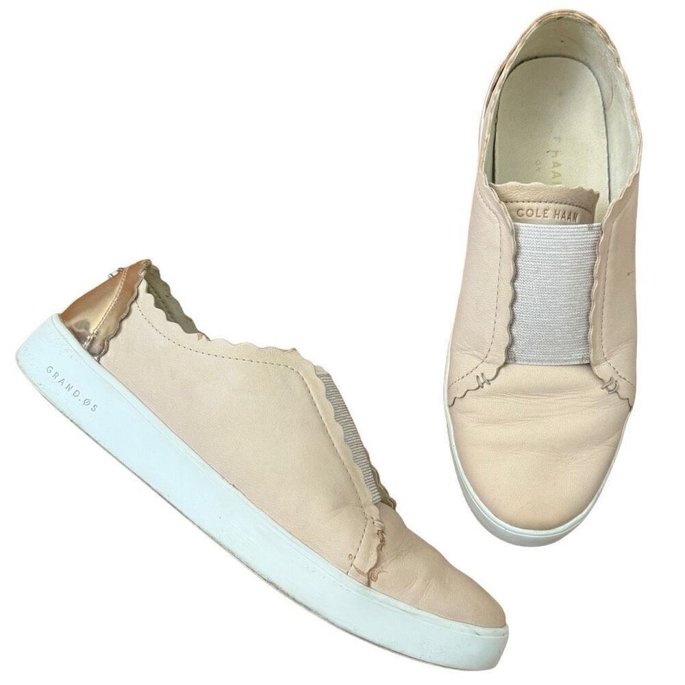 Cole Haan Grand Crosscourt Scalloped Slip On Sneakers Pink Rose Gold Size 9